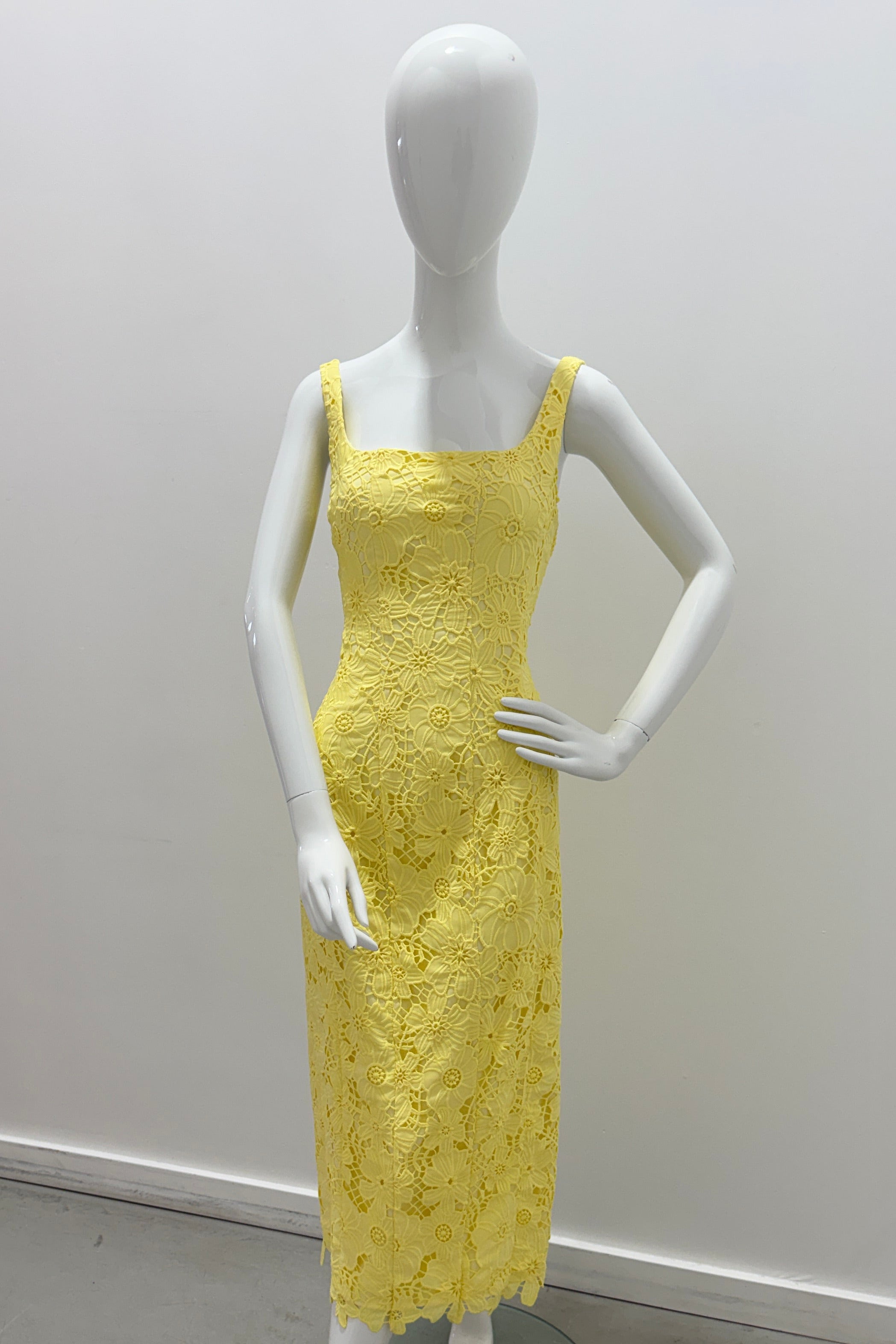 Milly Izel Lace Midi Dress Yellow