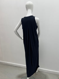 Débardeur maxi Majestic Filatures en coton et lin, col en V, dos plissé, marine