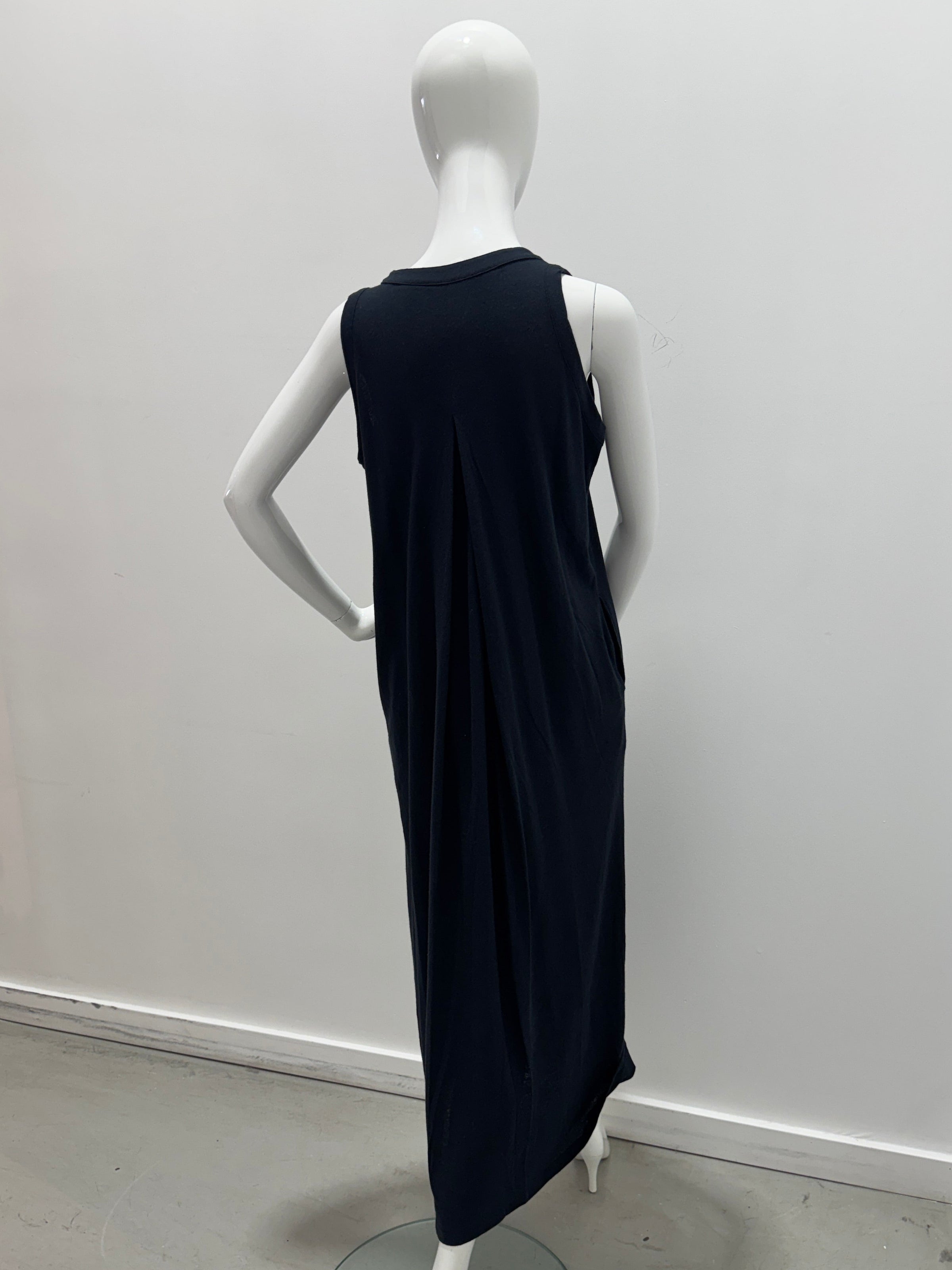 Débardeur maxi Majestic Filatures en coton et lin, col en V, dos plissé, marine