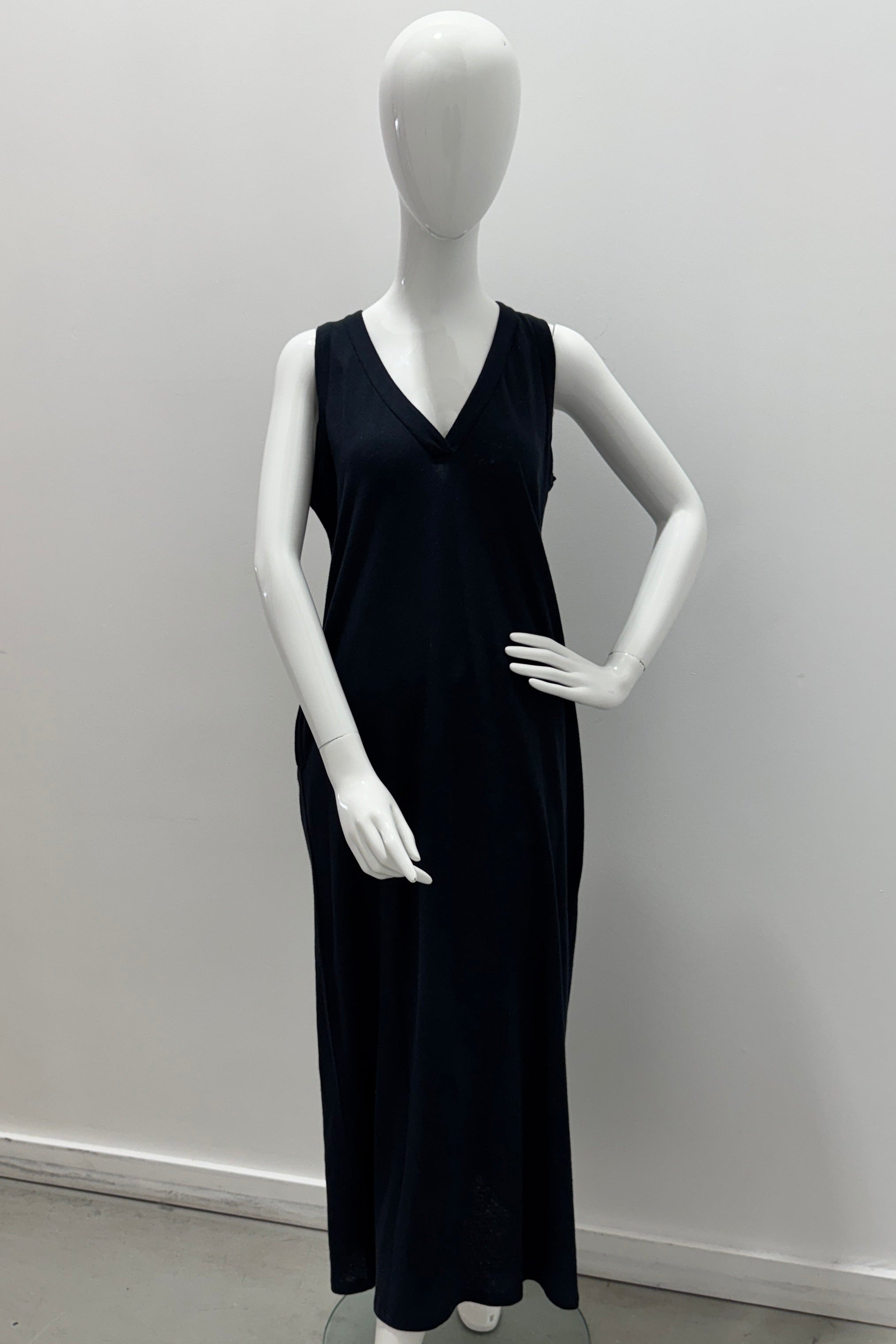 Débardeur maxi Majestic Filatures en coton et lin, col en V, dos plissé, marine