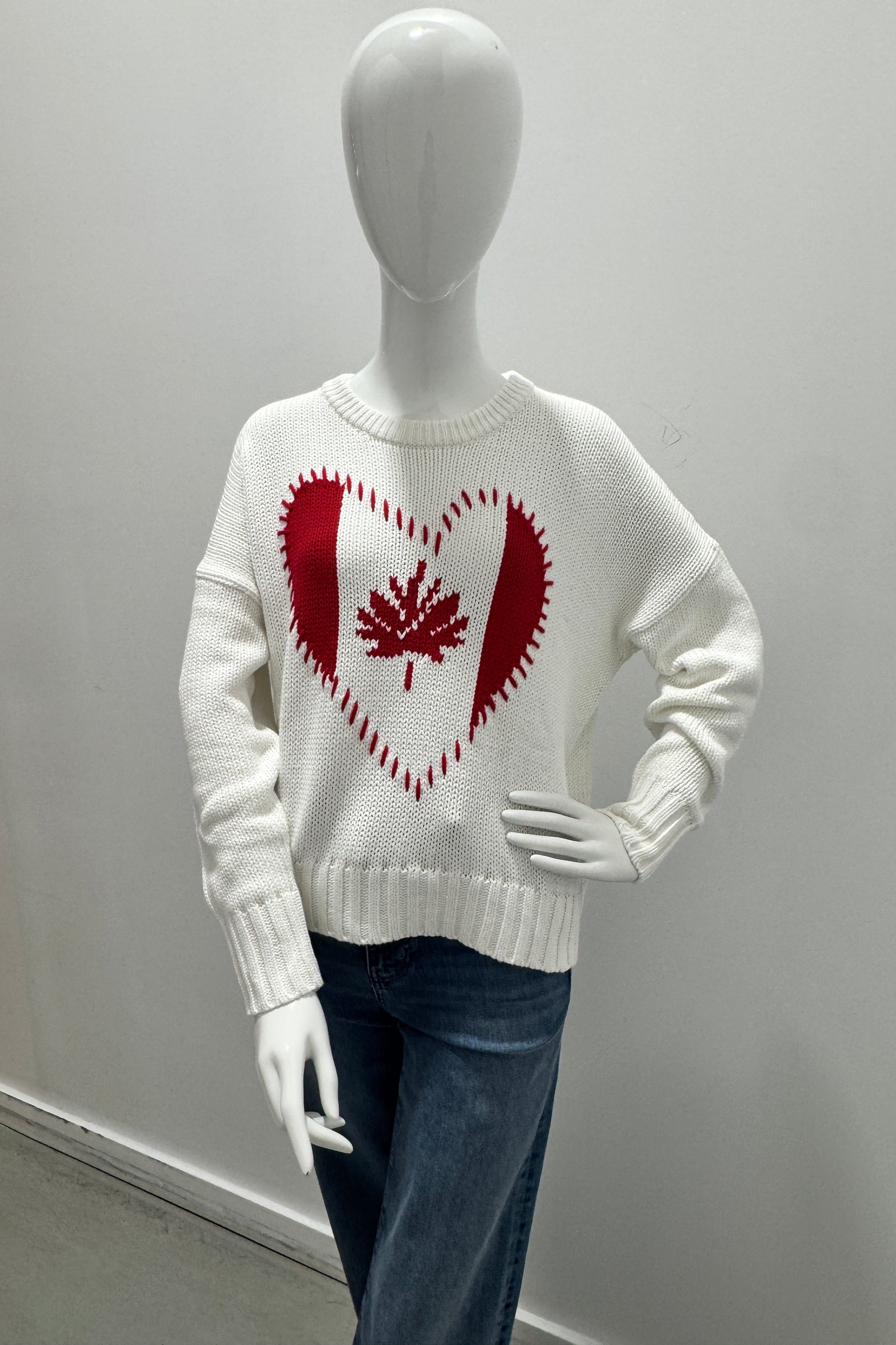 Kerry Rosenthal Boyfriend Maple Leaf Sweater White