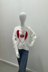 Kerry Rosenthal Boyfriend Maple Leaf Sweater White