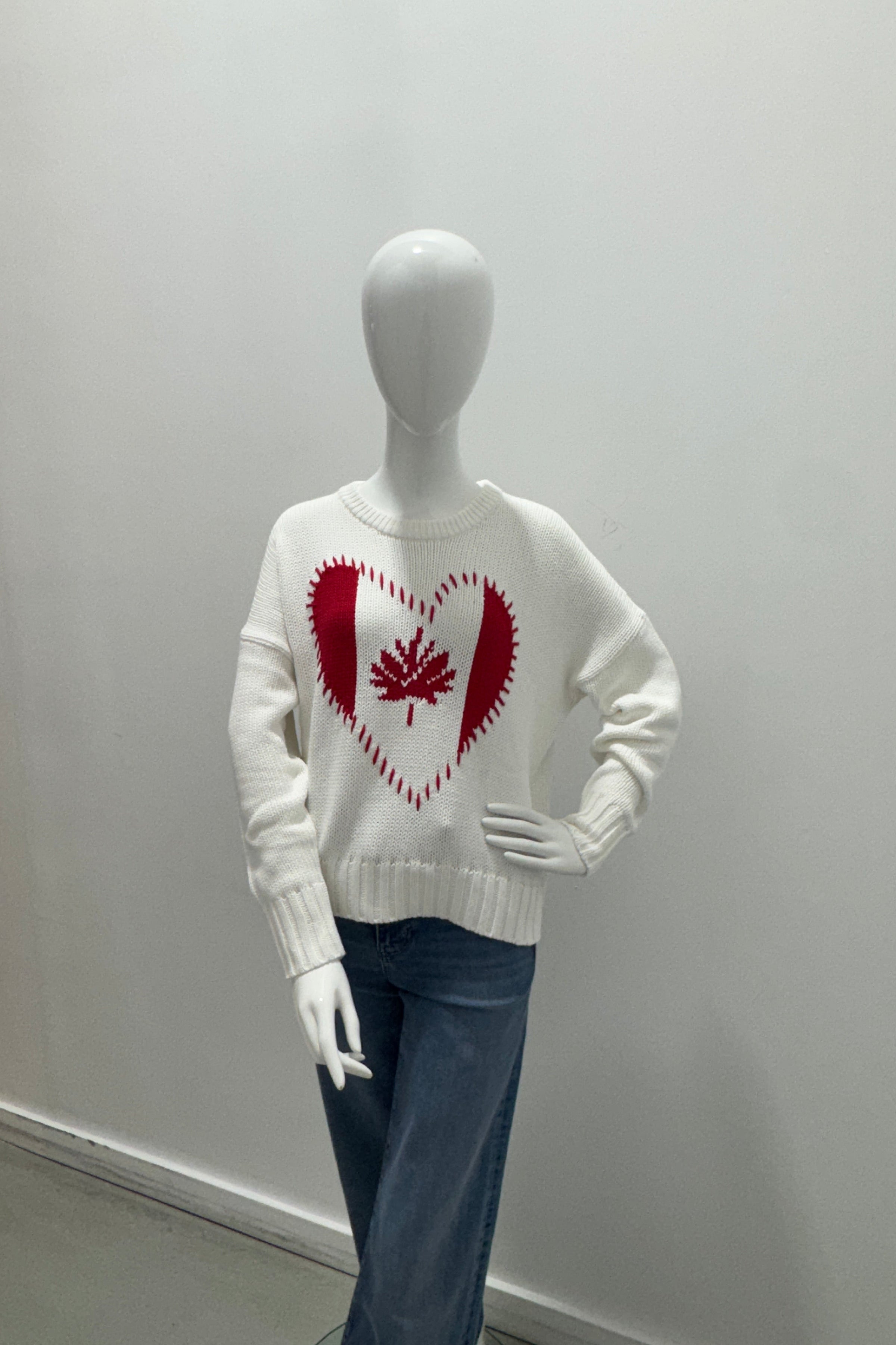 Kerry Rosenthal Boyfriend Maple Leaf Sweater White