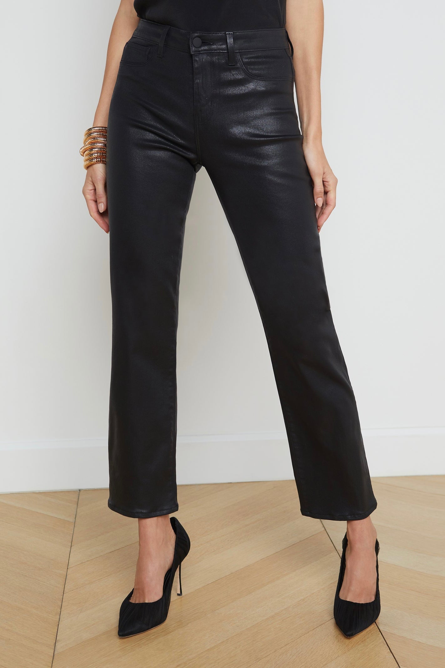 L'Agence Ginny Coated Jeans with Zipper Detail