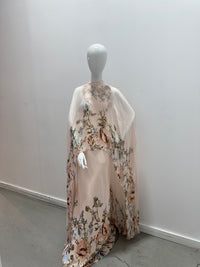 2 ITEMS ENSEMBLE Hemant & Nandita Bias Maxi Dress Beige AND High Low Cape Beige Ensemble