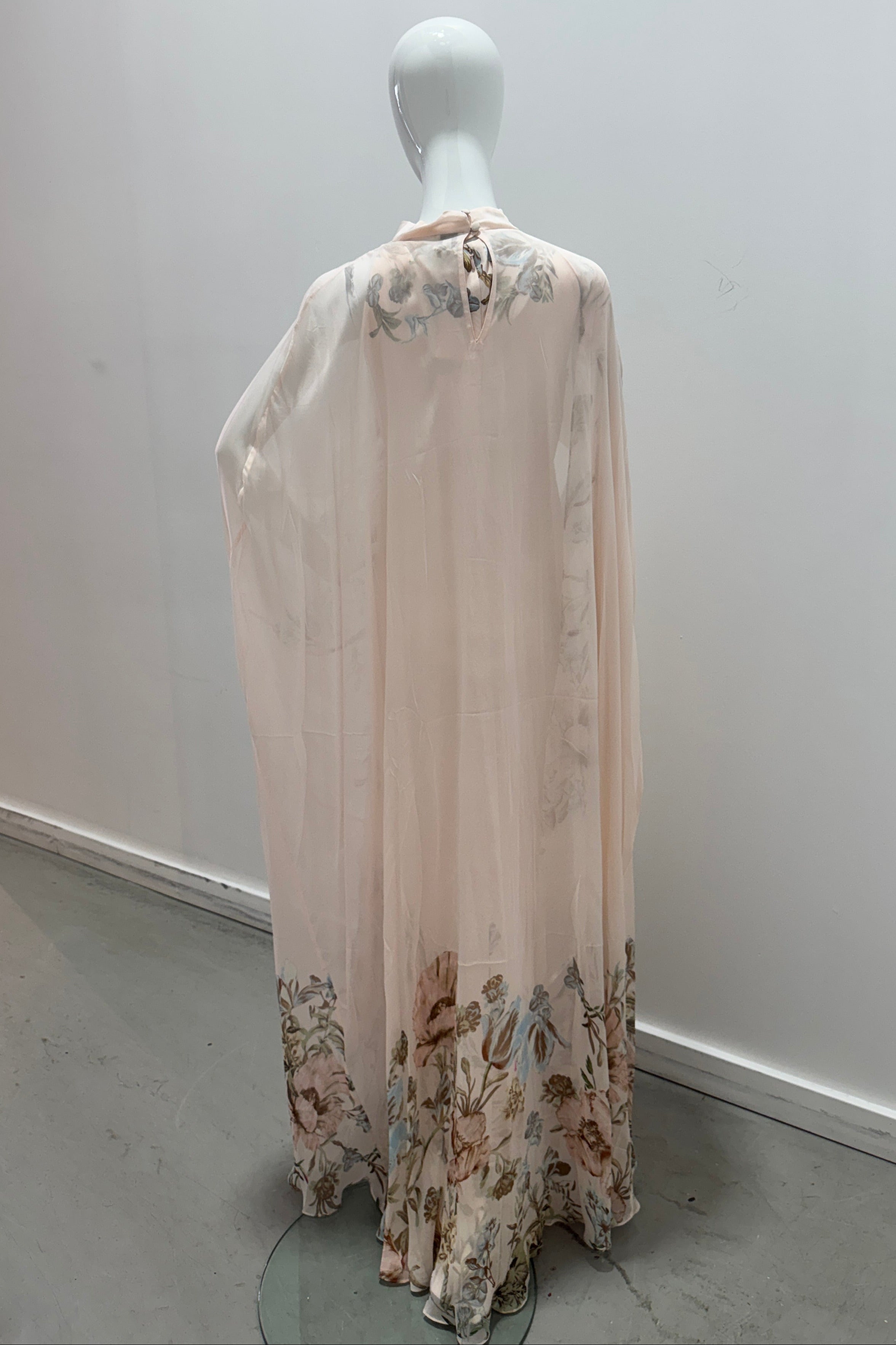 2 ITEMS ENSEMBLE Hemant & Nandita Bias Maxi Dress Beige AND High Low Cape Beige Ensemble