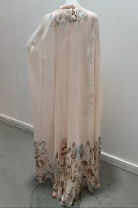 2 ITEMS ENSEMBLE Hemant & Nandita Bias Maxi Dress Beige AND High Low Cape Beige Ensemble