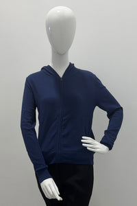 Majestic Filatures Sweat à capuche zippé en tricot de coton biologique à manches longues Blue Moon