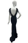 Jessica Angel Low V Front/Low V Back Trimmed With Rhinestones And Ostrich Feathers Form Fitting Gown