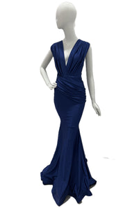 Jessica Angel Deep V Gown with Gathered Shoulders