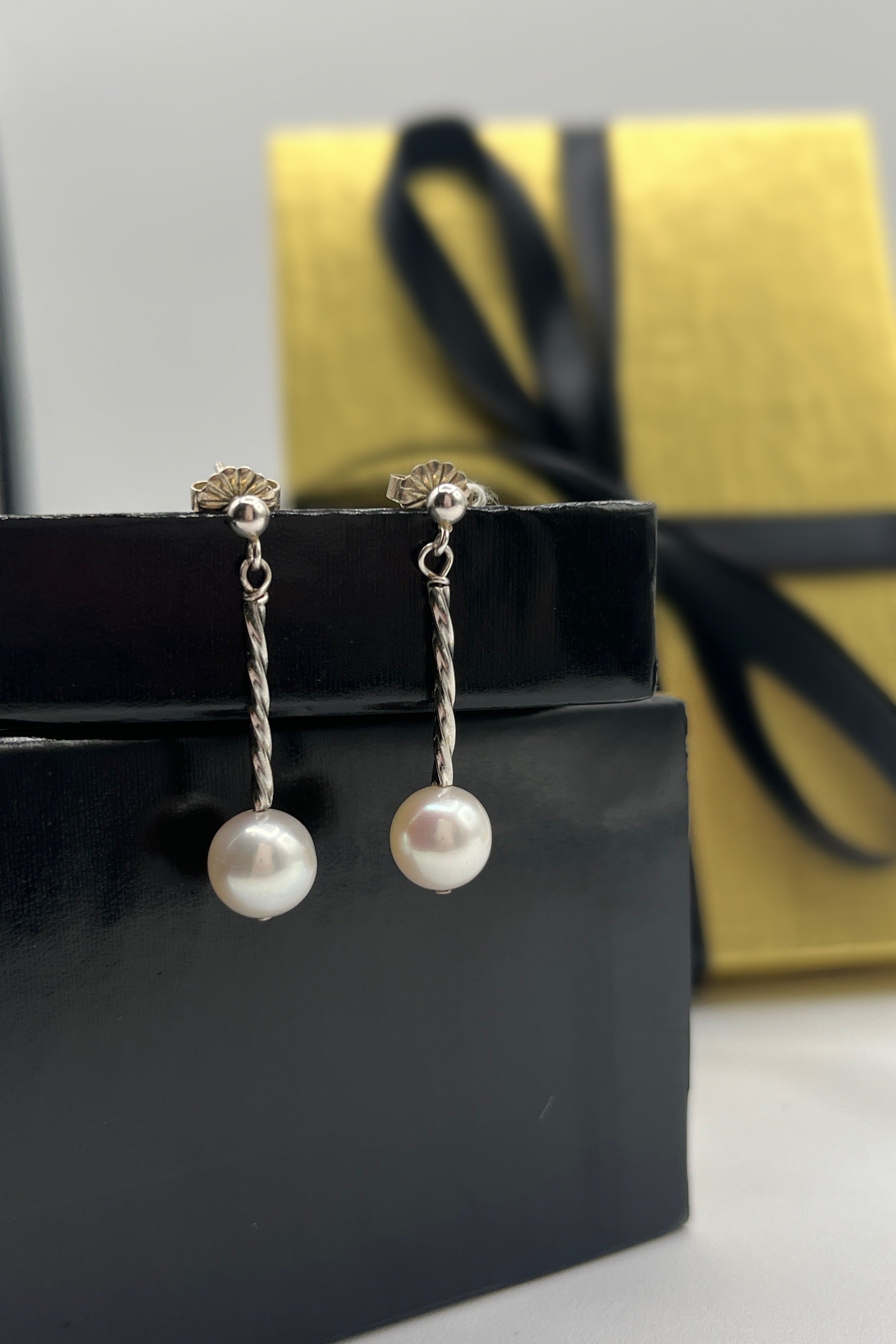 Ricki Goldstein Twisted Silver Pearl Earrings