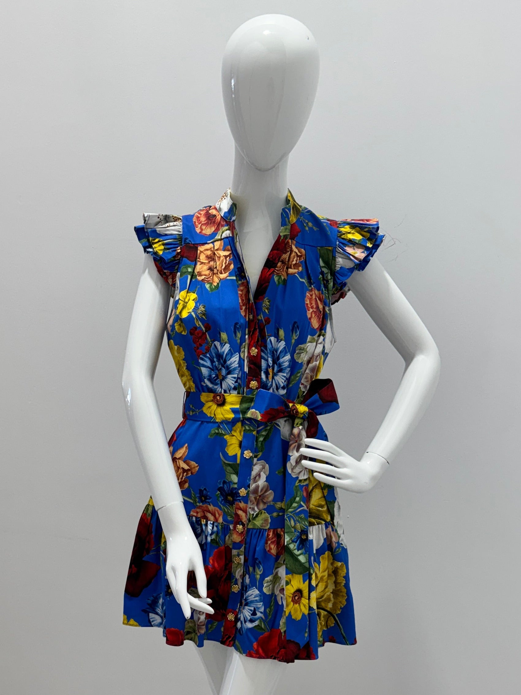 Alice + Olivia Cora Flutter Sleeve Tiered Mini Shirt Dress Endless Blossom SM