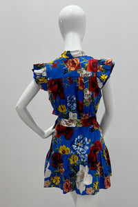 Alice + Olivia Cora Flutter Sleeve Tiered Mini Shirt Dress Endless Blossom SM