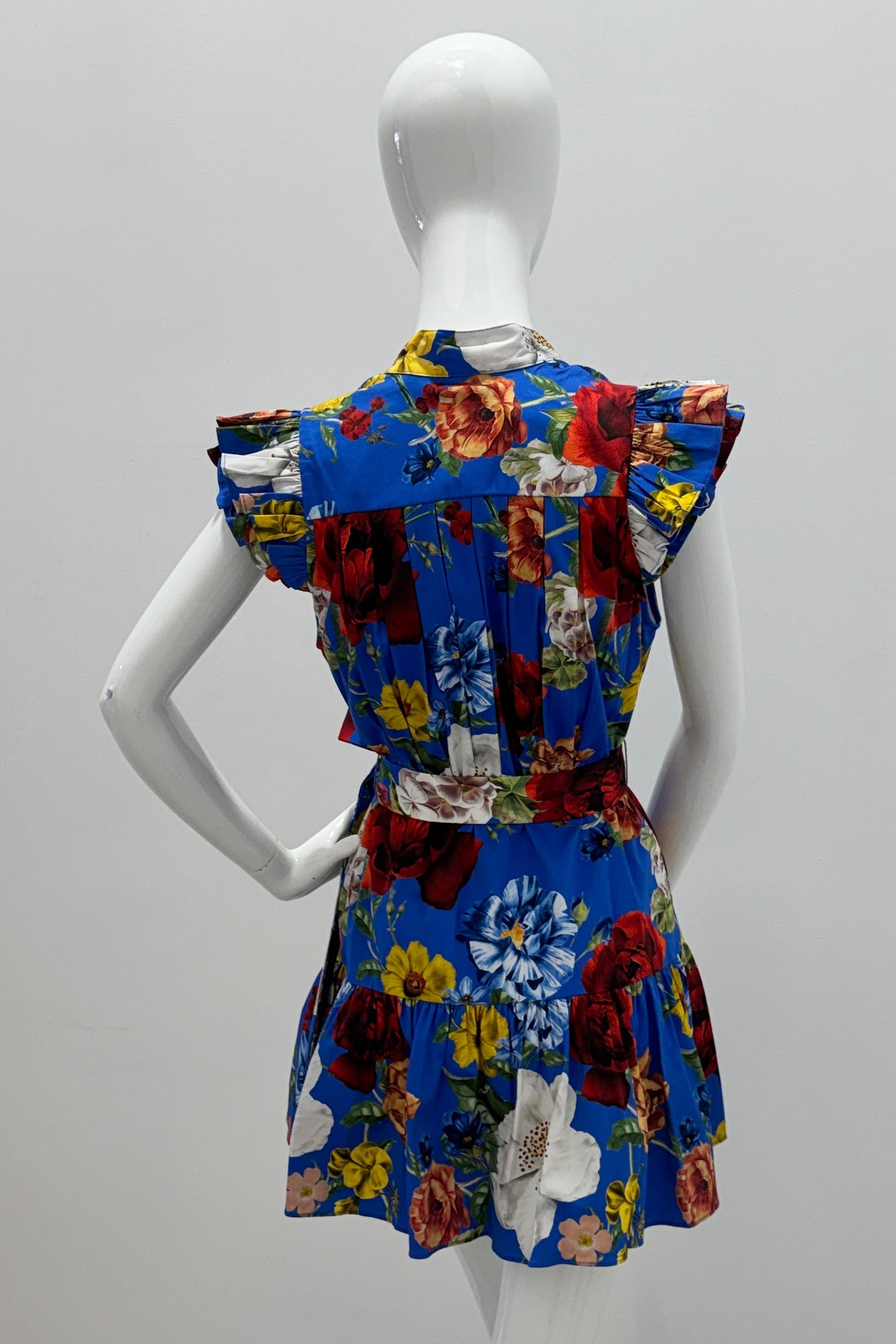 Alice + Olivia Cora Flutter Sleeve Tiered Mini Shirt Dress Endless Blossom SM
