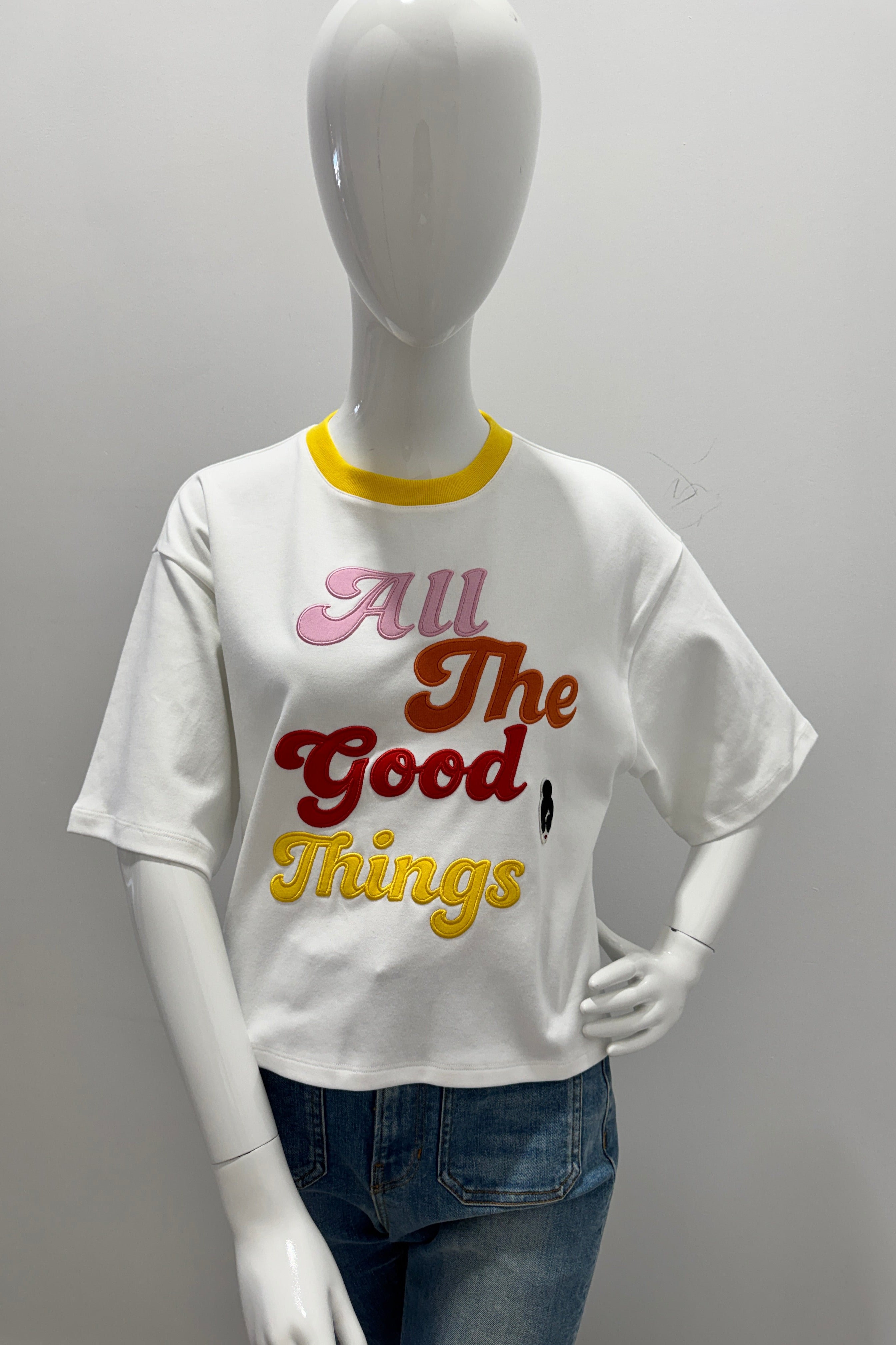 Alice + Olivia Evan Staceface Oversized Crop Tee w/Appliques Off