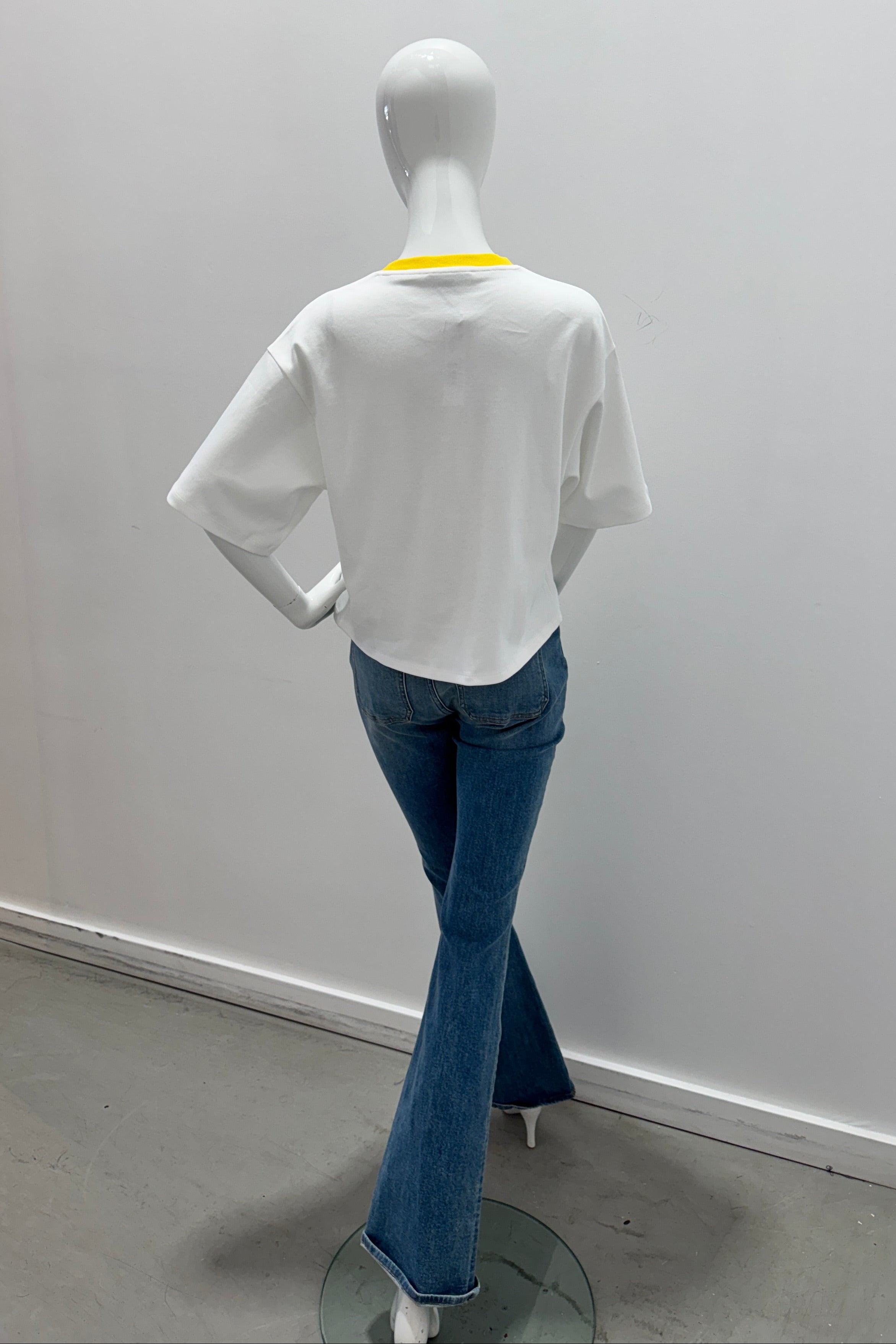 Alice + Olivia Evan Staceface Oversized Crop Tee w/Appliques Off-White