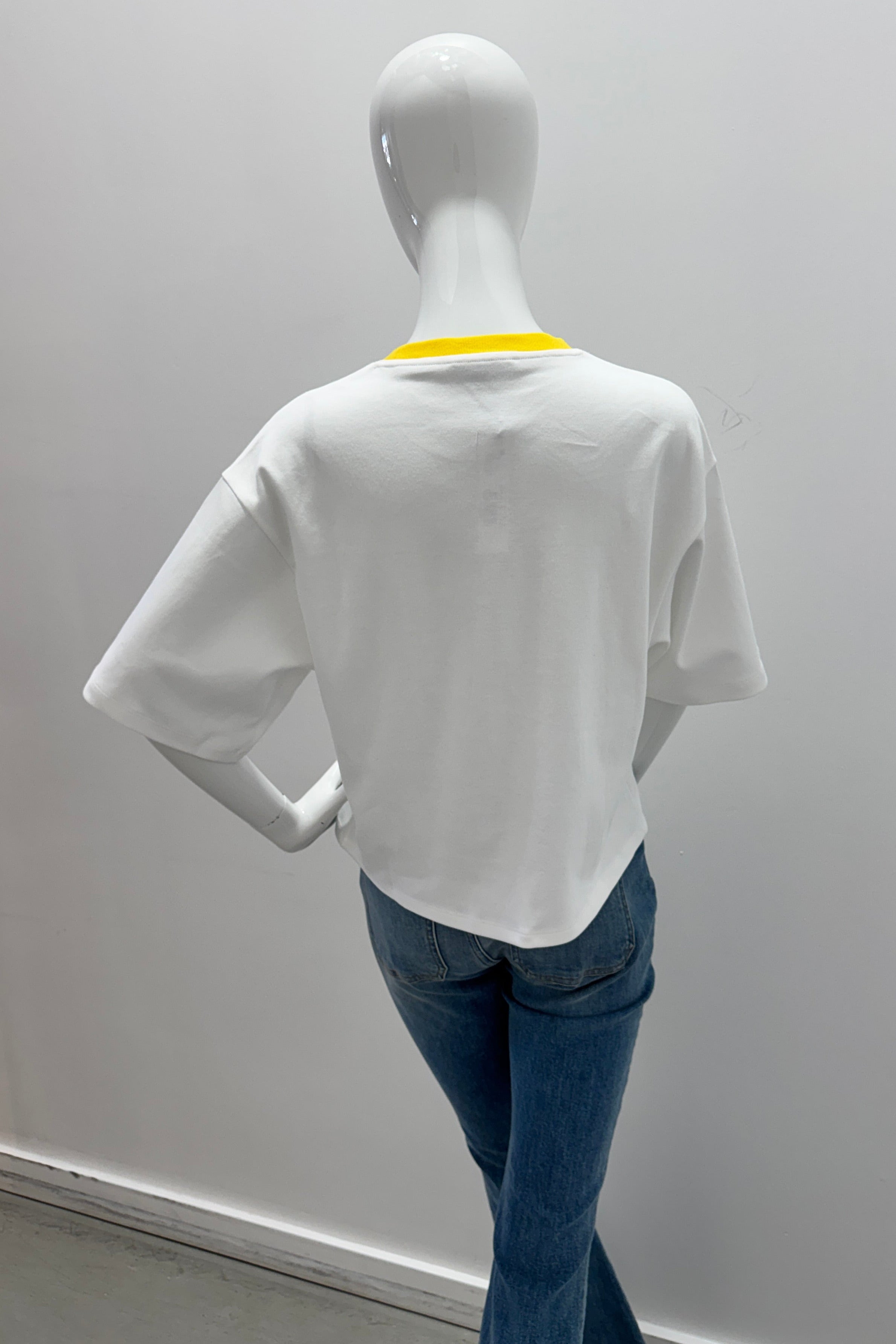 Alice + Olivia Evan Staceface Oversized Crop Tee w/Appliques Off-White