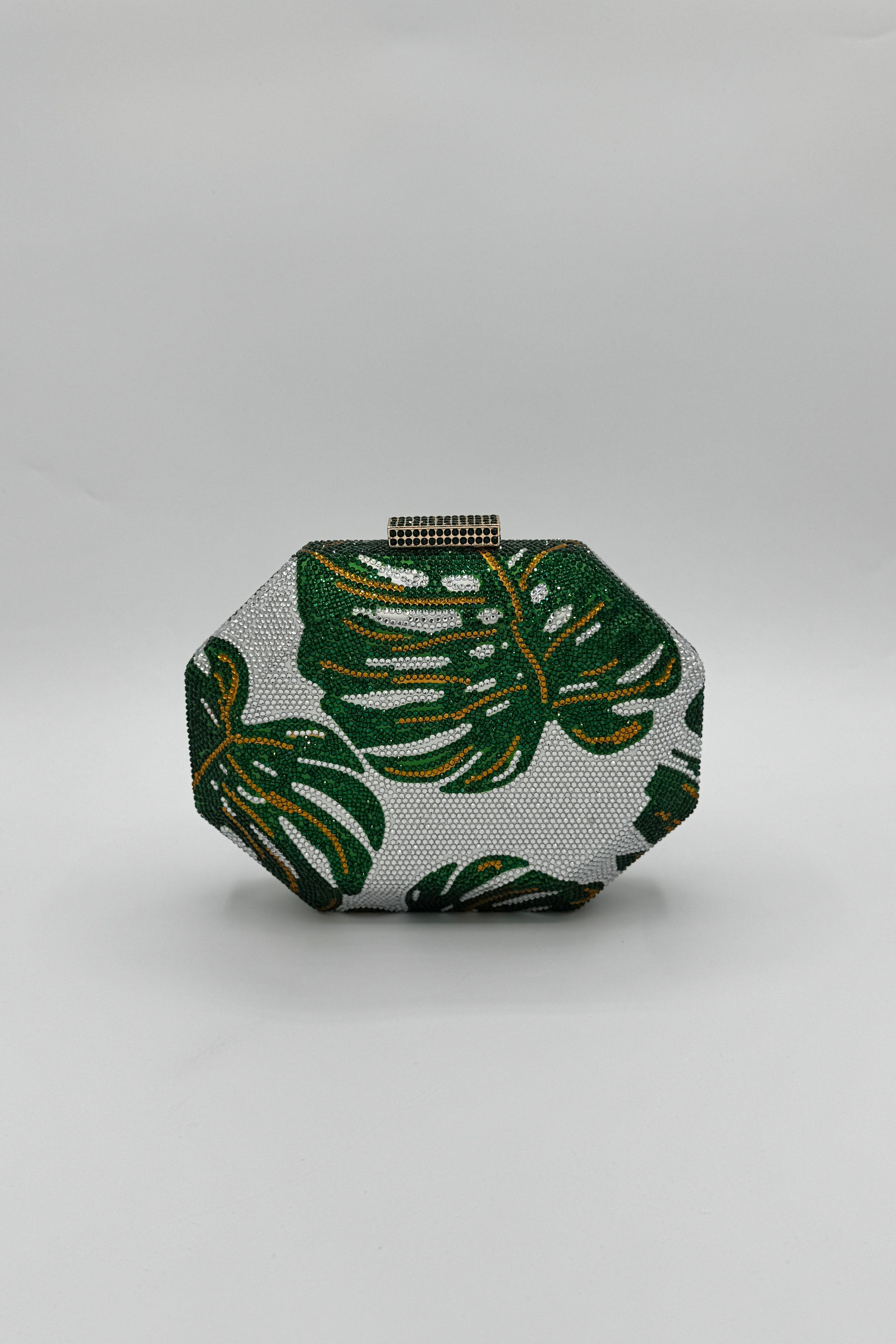 Très Chic Sparkle Leaf Clutch Silver/Green