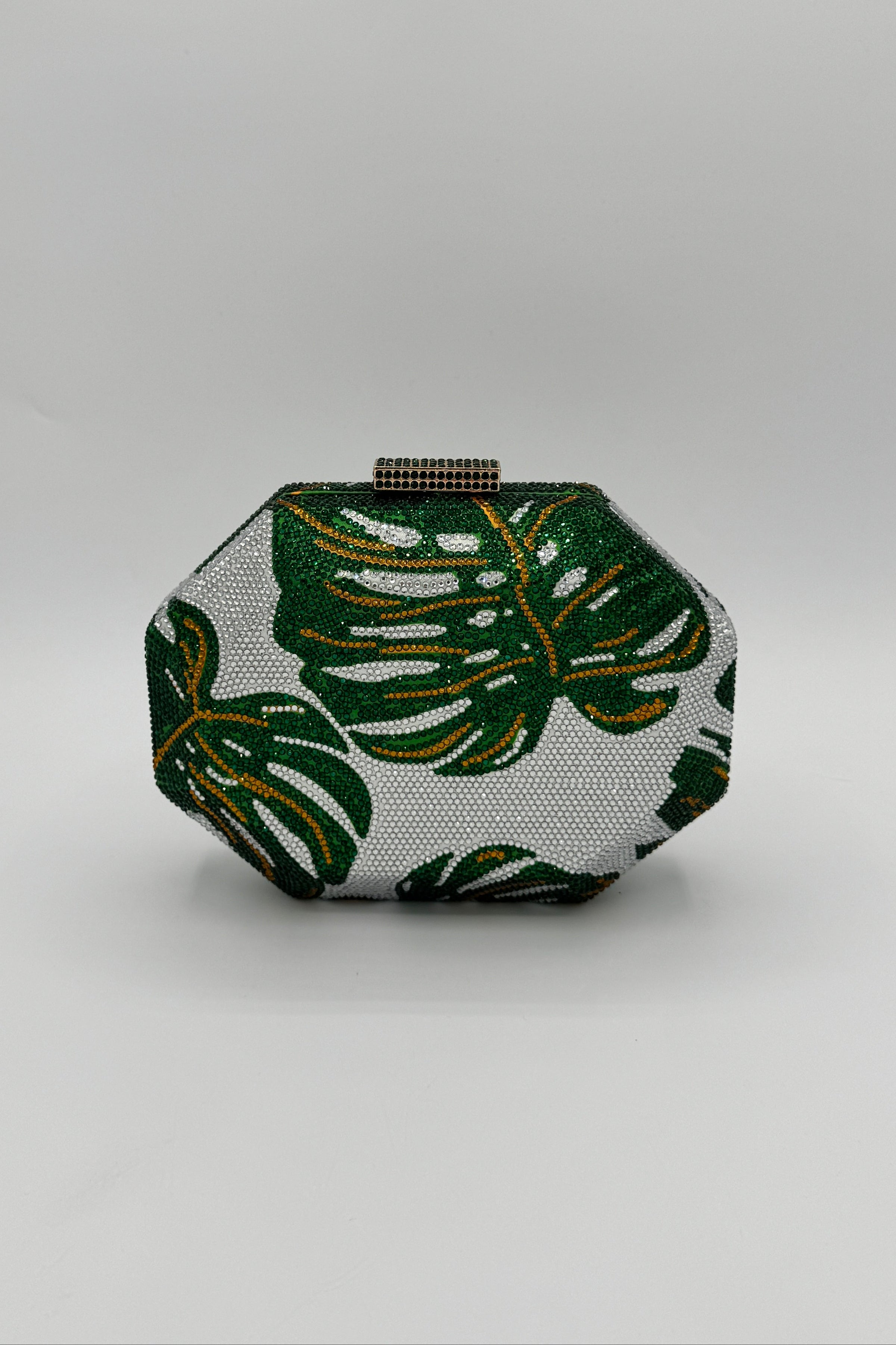 Très Chic Sparkle Leaf Clutch Silver/Green