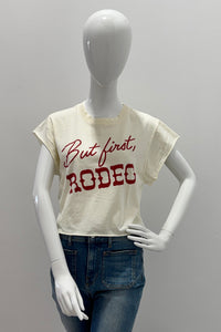 People of Leisure But First Rodeo Crop Top White