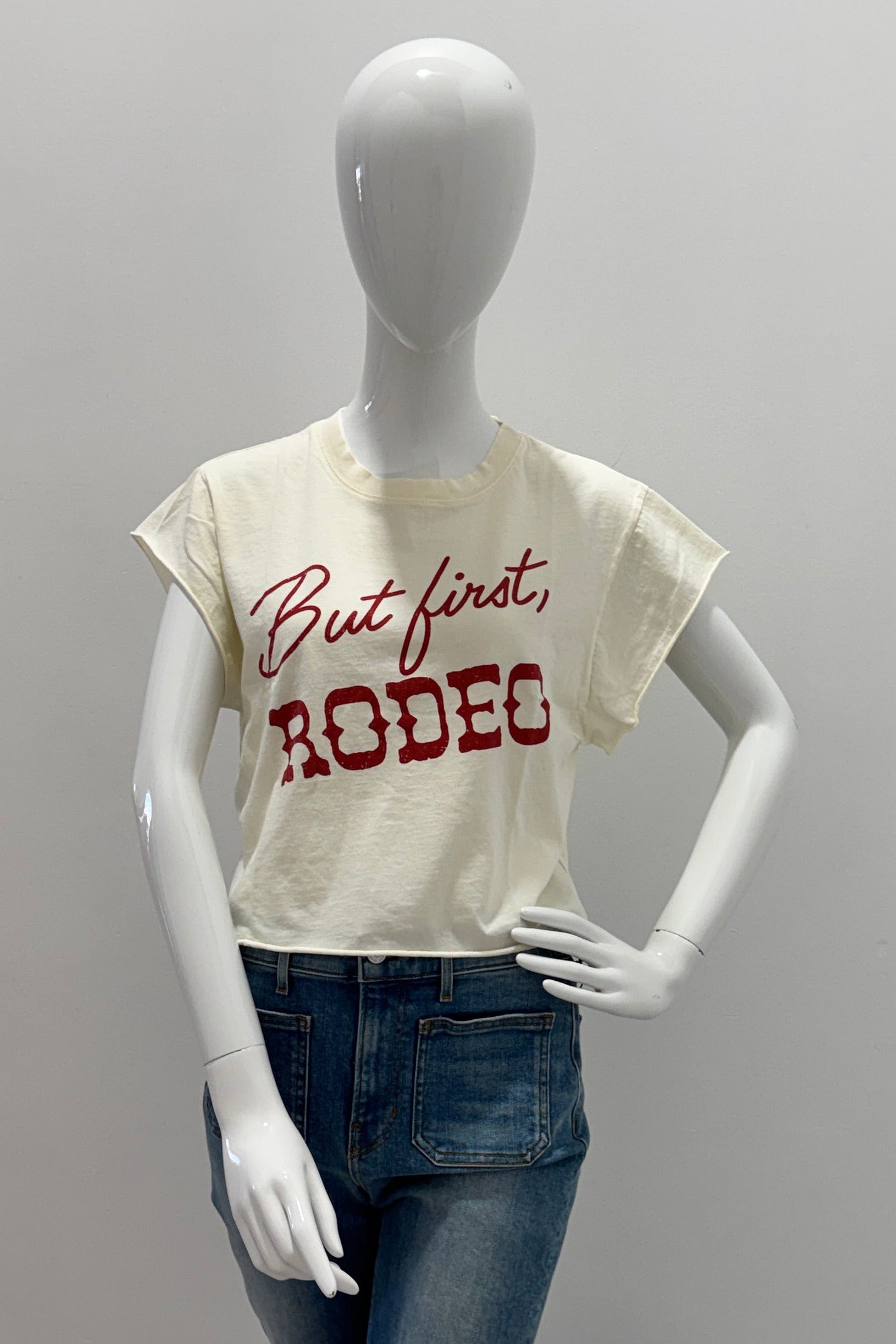 People of Leisure But First Rodeo Crop Top White