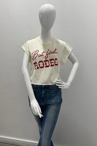 People of Leisure But First Rodeo Crop Top White