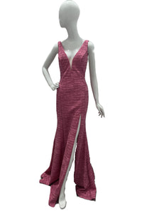 Jovani V Neck Fitted Gown With High Slit