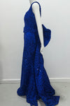 Jessica Angel Wide Straps Sequin Form Fitting Gown With Detachable Cummerbund Style Big Bow