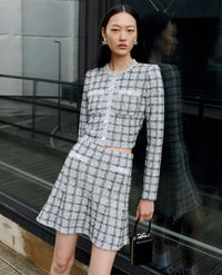 Self-Portrait Blue Check Knit Mini Dress