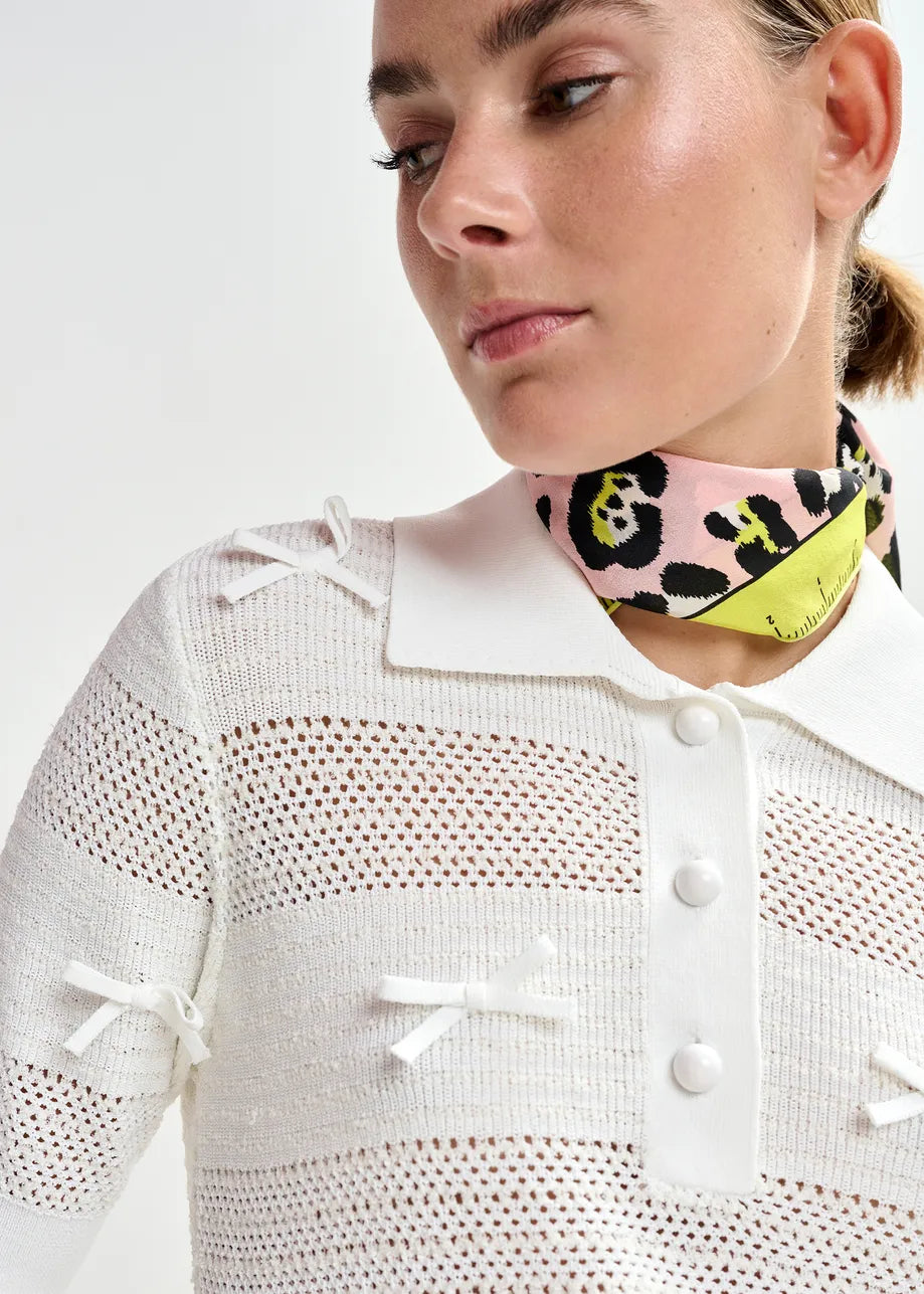 Essentiel Antwerp Jarts Off-White Bow-Embellished Knit Polo