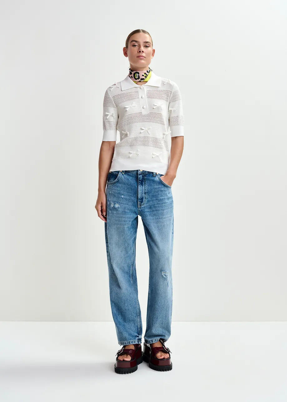 Essentiel Antwerp Jarts Off-White Bow-Embellished Knit Polo