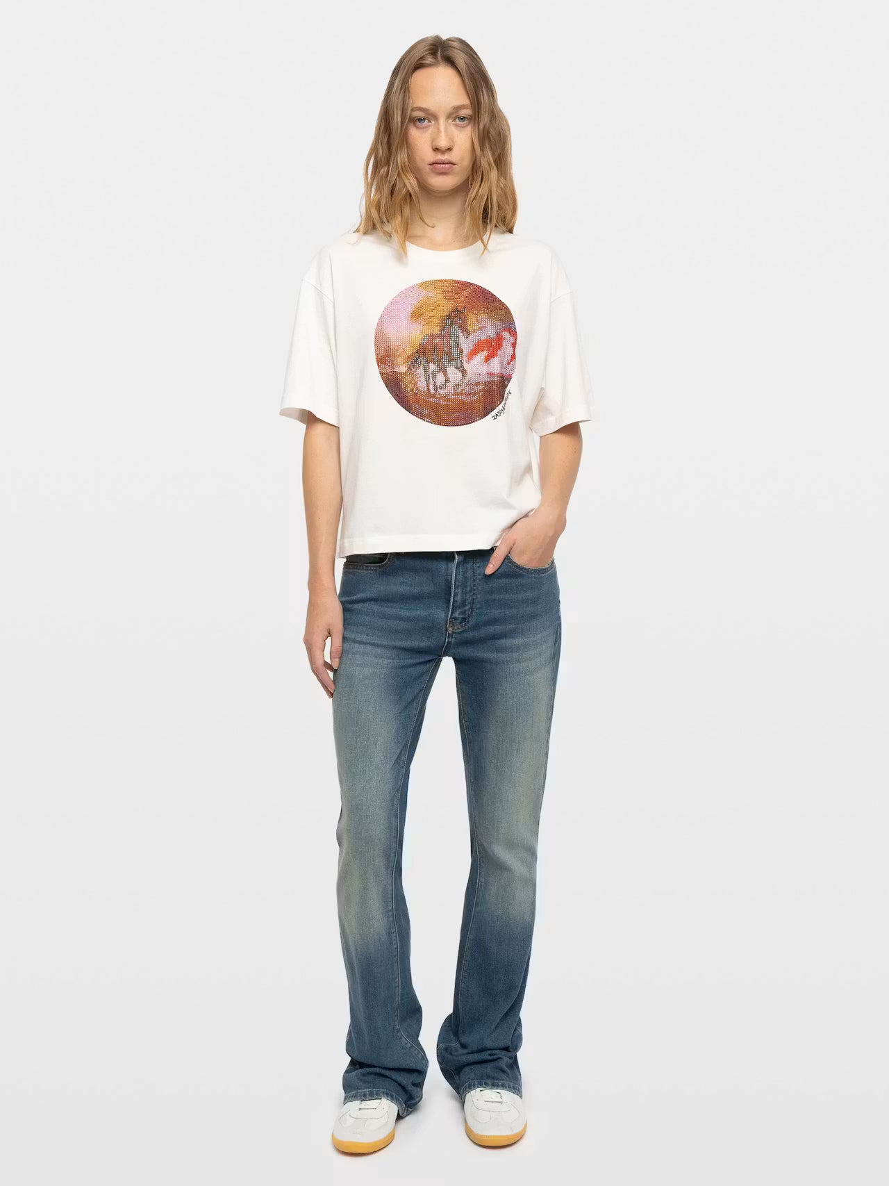 Zadig & Voltaire JWTS02919 Taida HC Photo Cheval Strass Tee Judo