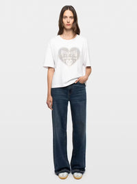Zadig & Voltaire JWTS02922 Taida BC Coeur RNR Strass Tee Blanc