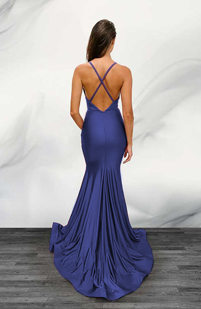 Robe de Bal Jessica Angel Gown with Mid Rushing and Slit Bleu