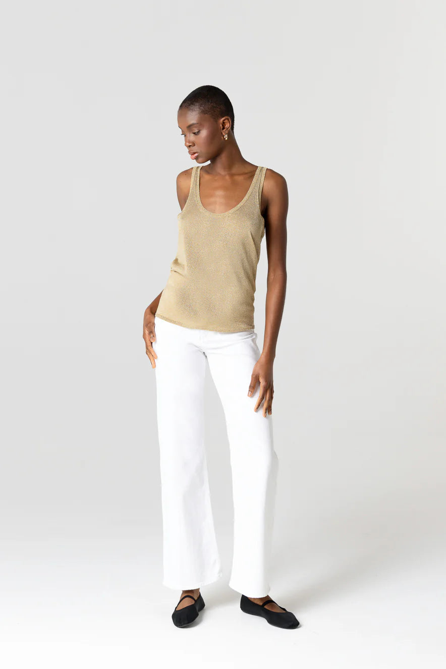 Débardeur à double encolure arrondie en maille métallique Majestic Filatures Or antique