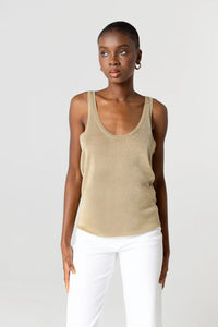 Débardeur à double encolure arrondie en maille métallique Majestic Filatures Or antique