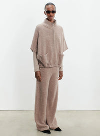 Majestic Filatures Ultra-Soft Alpaca Elbow-Sleeve Zip Front Poncho Desert