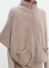 Majestic Filatures Ultra-Soft Alpaca Elbow-Sleeve Zip Front Poncho Desert