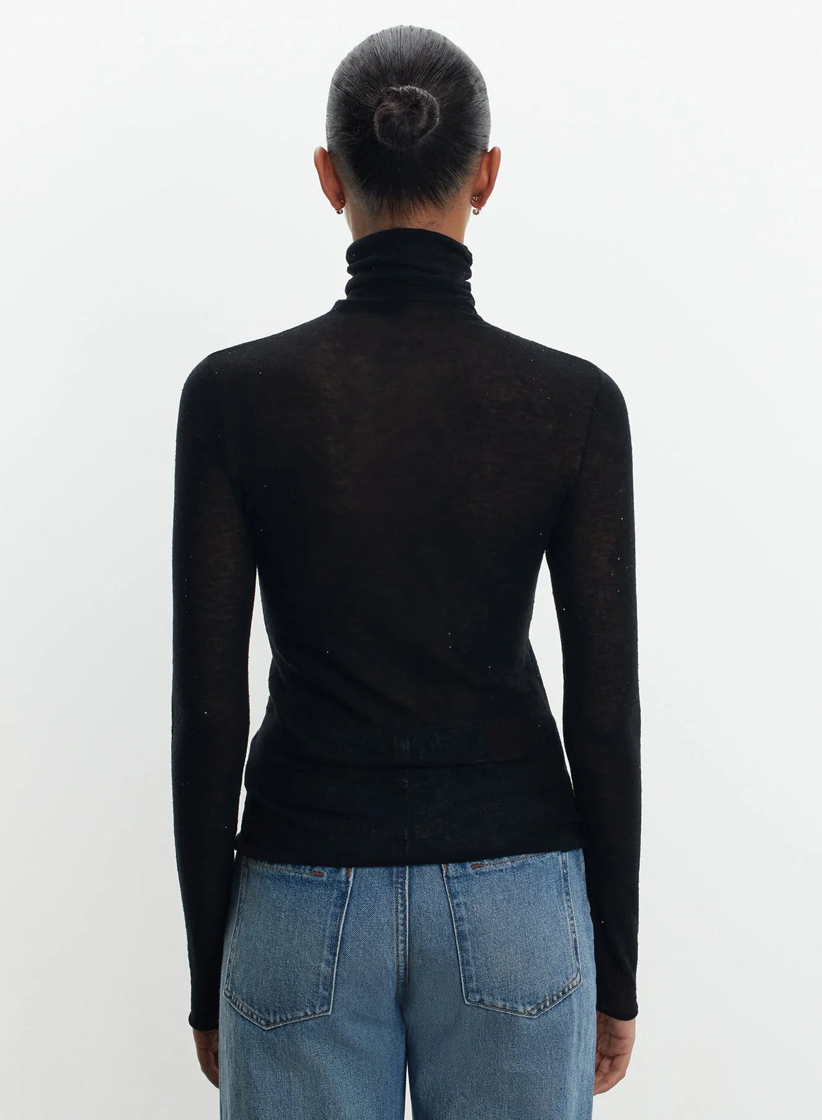 Majestic Filatures Lightweight Wool Sequin Knit Long-Sleeve Sweater Black
