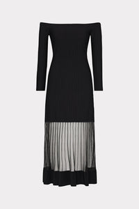 Milly Off The Shoulder Sheer Knit Midi Dress