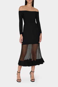 Milly Off The Shoulder Sheer Knit Midi Dress