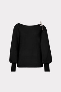 Milly Ida Crystal Bow Cold Shoulder Sweater