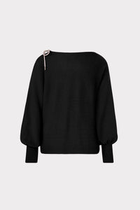 Milly Ida Crystal Bow Cold Shoulder Sweater