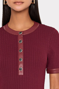 Milly Leather Detail Knit Midi Dress