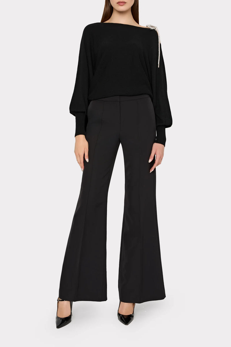 Milly Ida Crystal Bow Cold Shoulder Sweater