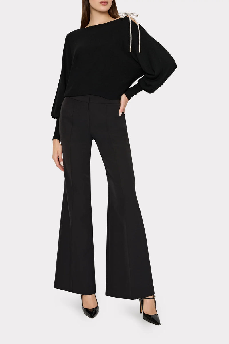 Milly Ida Crystal Bow Cold Shoulder Sweater