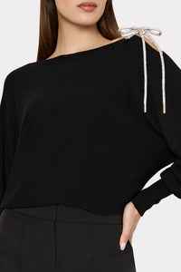 Milly Ida Crystal Bow Cold Shoulder Sweater
