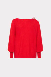 Milly Ida Crystal Bow Cold Shoulder Sweater