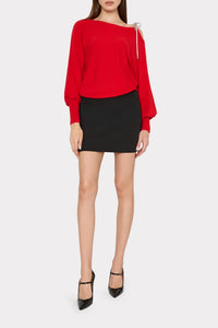 Milly Ida Crystal Bow Cold Shoulder Sweater
