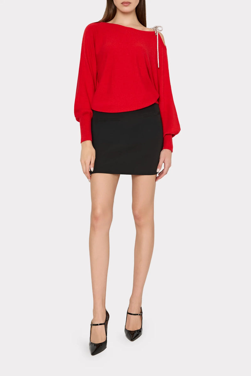 Milly Ida Crystal Bow Cold Shoulder Sweater